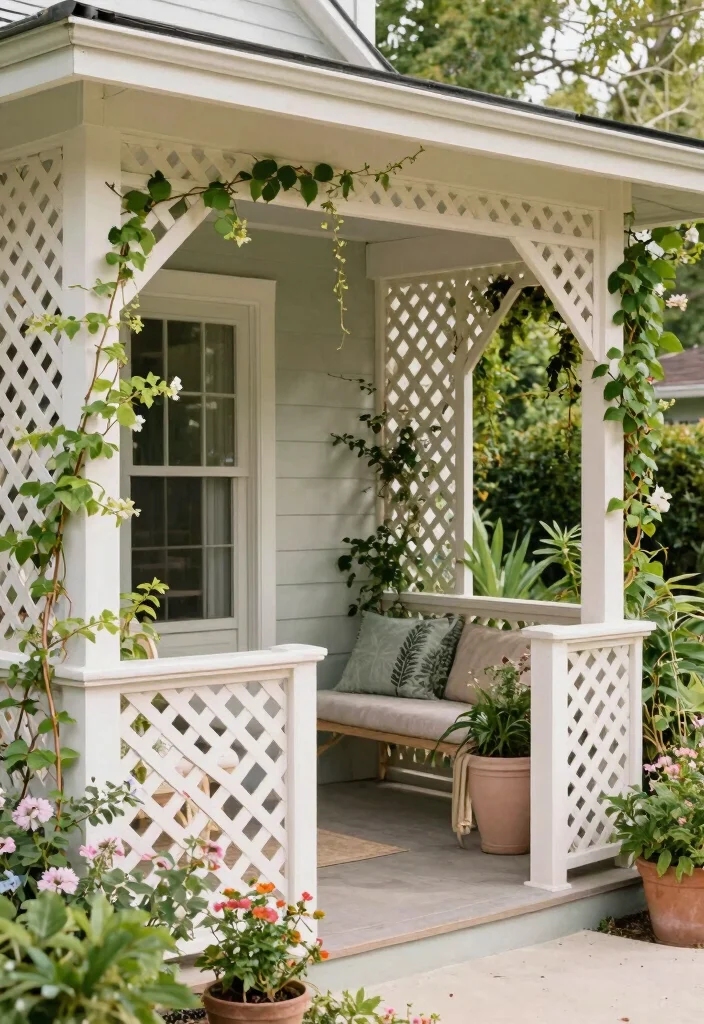 12 Front Porch Railing Ideas to Boost Curb Appeal on Any Budget - 10. Sleek Lattice Railings 1