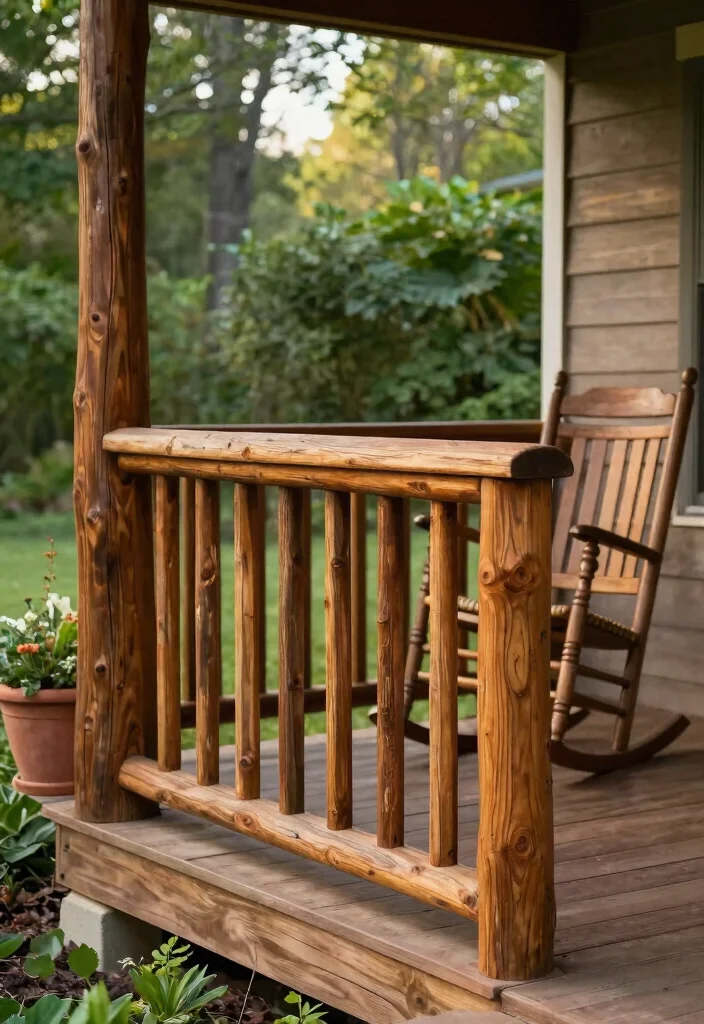 12 Front Porch Railing Ideas to Boost Curb Appeal on Any Budget - 2. Rustic Cedar Timber Railings 1