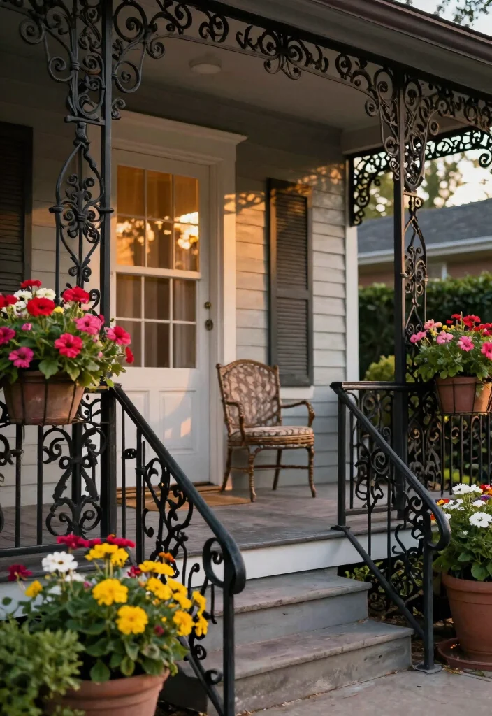 12 Front Porch Railing Ideas to Boost Curb Appeal on Any Budget - 4. Wrought Iron Elegance 1