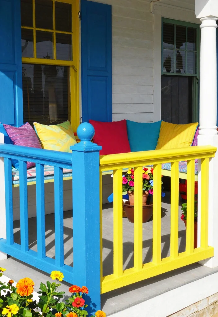 12 Front Porch Railing Ideas to Boost Curb Appeal on Any Budget - 8. Colorful Vinyl Railings 1