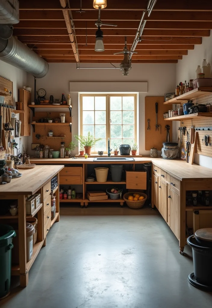 12 Modern Finished Basement Ideas for Clean Updated Living - 11. Open-Concept Workshop for DIY Projects