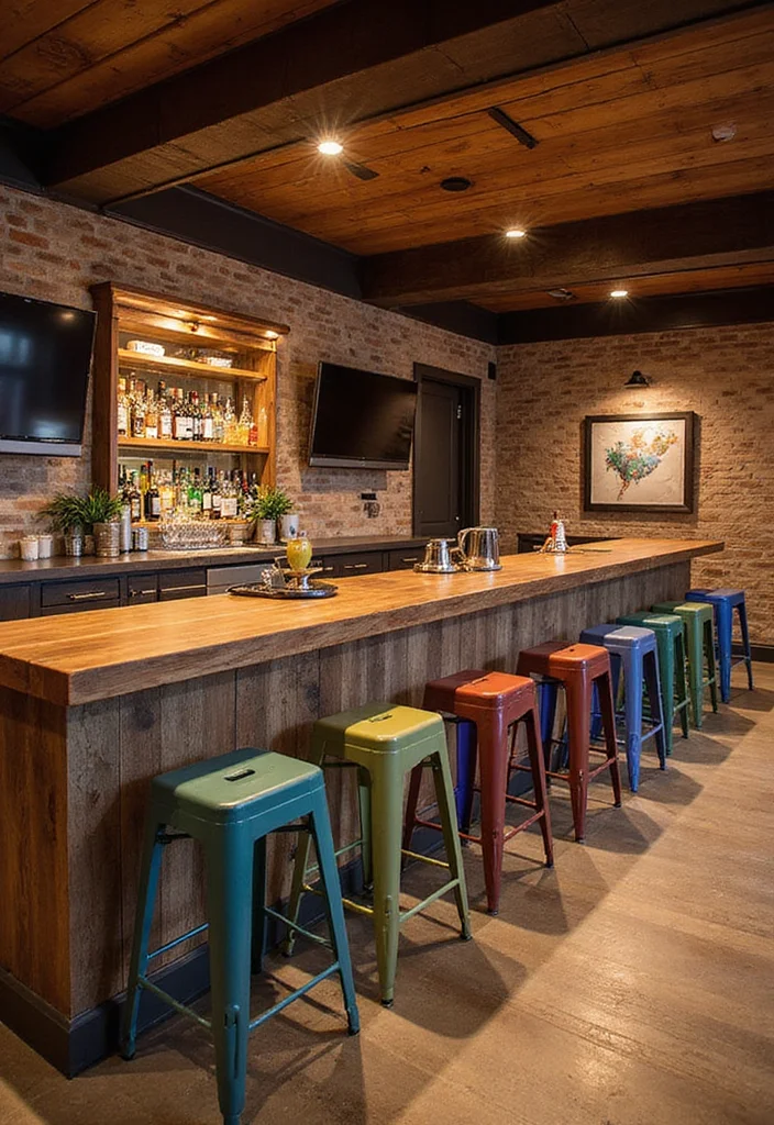 12 Modern Finished Basement Ideas for Clean Updated Living - 6. Chic Bar Area with Sustainable Materials