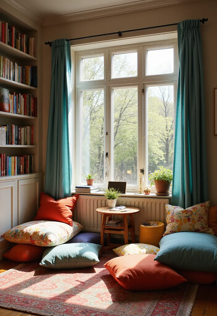 12 Office Reading Room Ideas for Quiet Inspiring Corners - 1. Cozy Corner with Floor Cushions