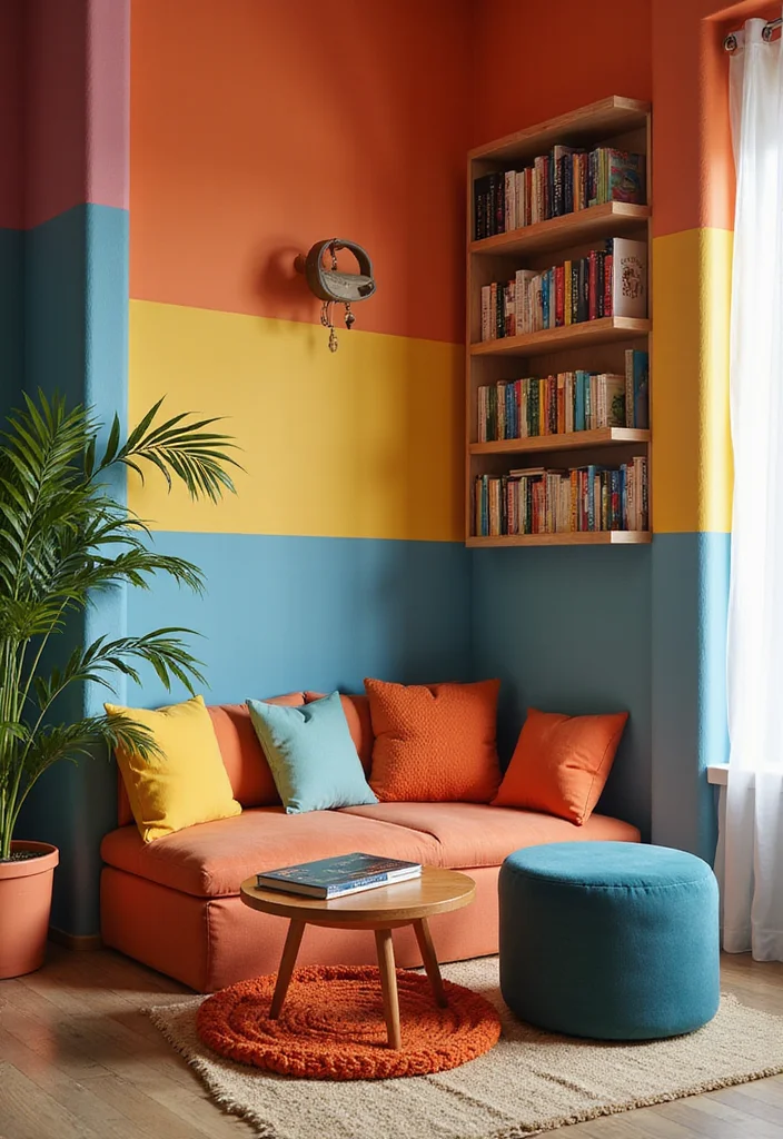 12 Office Reading Room Ideas for Quiet Inspiring Corners - 12. Dynamic Color Blocks