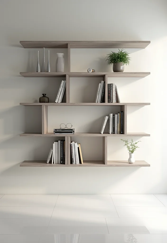 12 Office Reading Room Ideas for Quiet Inspiring Corners - 2. Minimalist Bookshelf Wall
