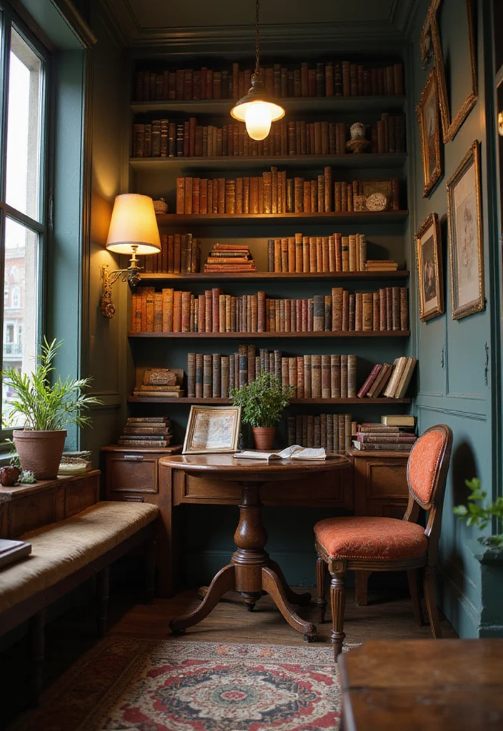 12 Office Reading Room Ideas for Quiet Inspiring Corners - 4. Vintage Vibes with a Twist