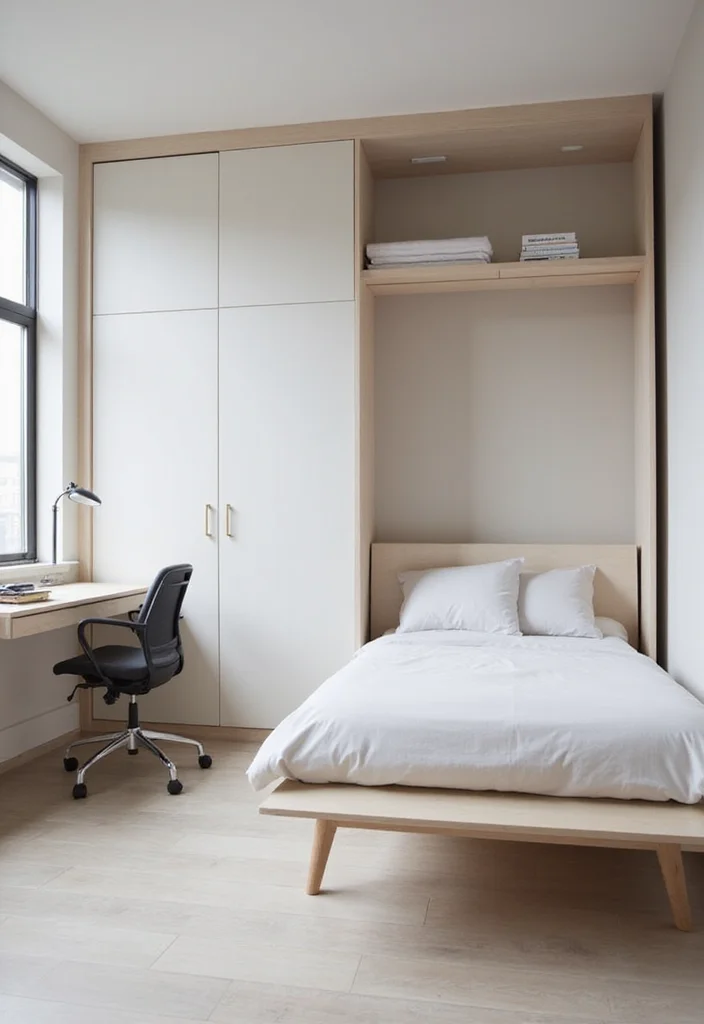 12 Office With Murphy Bed Ideas for Smart Dual Purpose Living - 1. Chic Minimalist Office