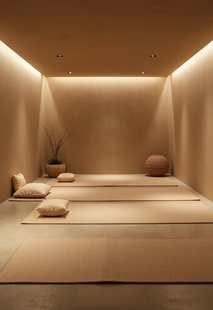 12 Rectangular Basement Layout Ideas for Functional Flow - 11. Minimalist Meditation Zone