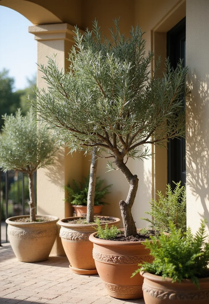 12 Tuscan Front Porch Ideas for Warm Mediterranean Style - 4. Potted Olive Trees