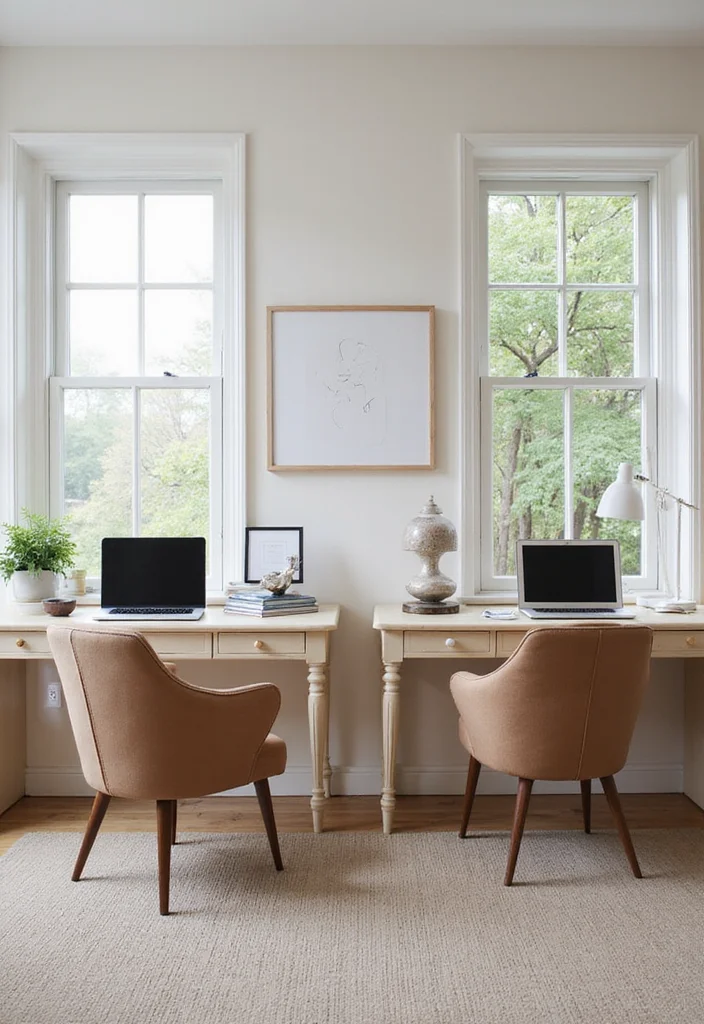 12 Two Person Home Office Ideas for Comfortable Shared Workspaces - 1. The Split Desk Setup