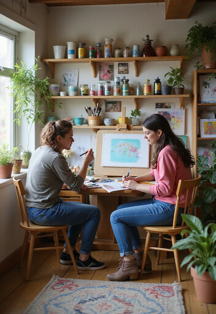 12 Two Person Home Office Ideas for Comfortable Shared Workspaces - 10. Artistic Collaboration Zone