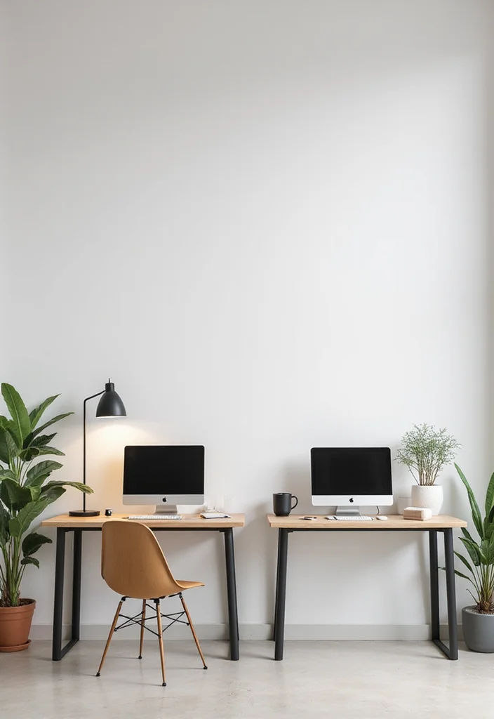 12 Two Person Home Office Ideas for Comfortable Shared Workspaces - 5. Minimalist Dual Office