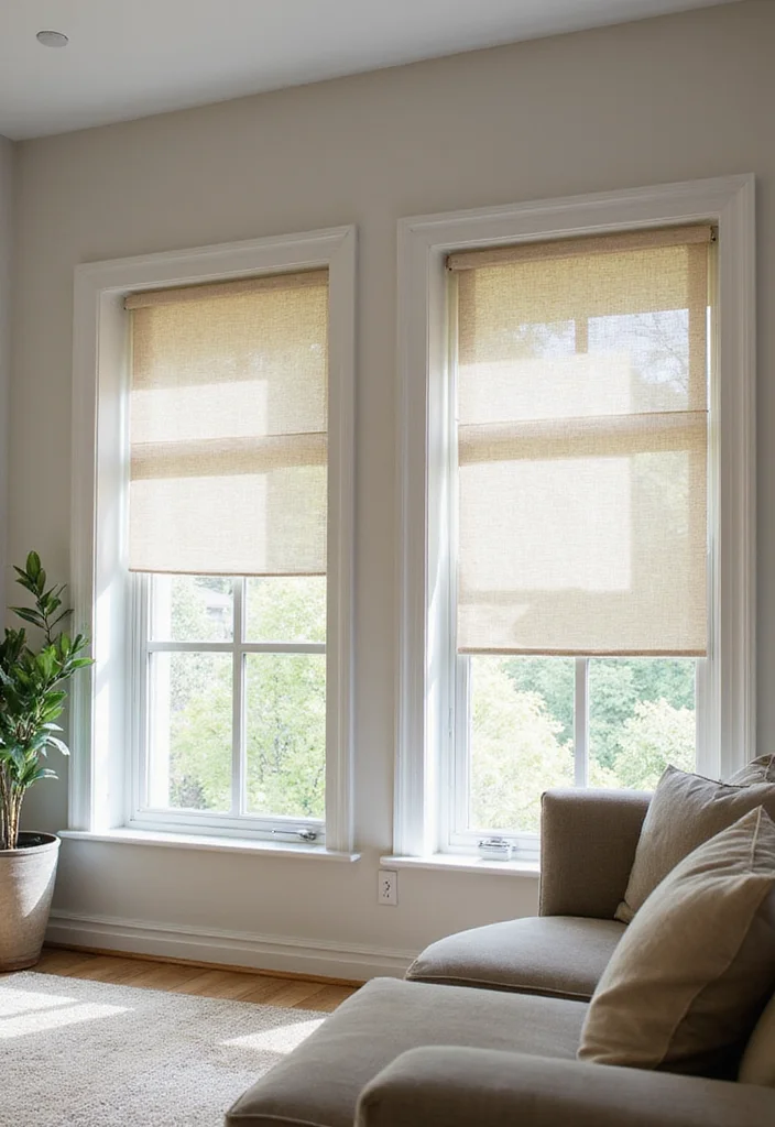 12 Two Window Curtain Ideas for Balanced Natural Light - 5. Eco-Friendly Roman Shades