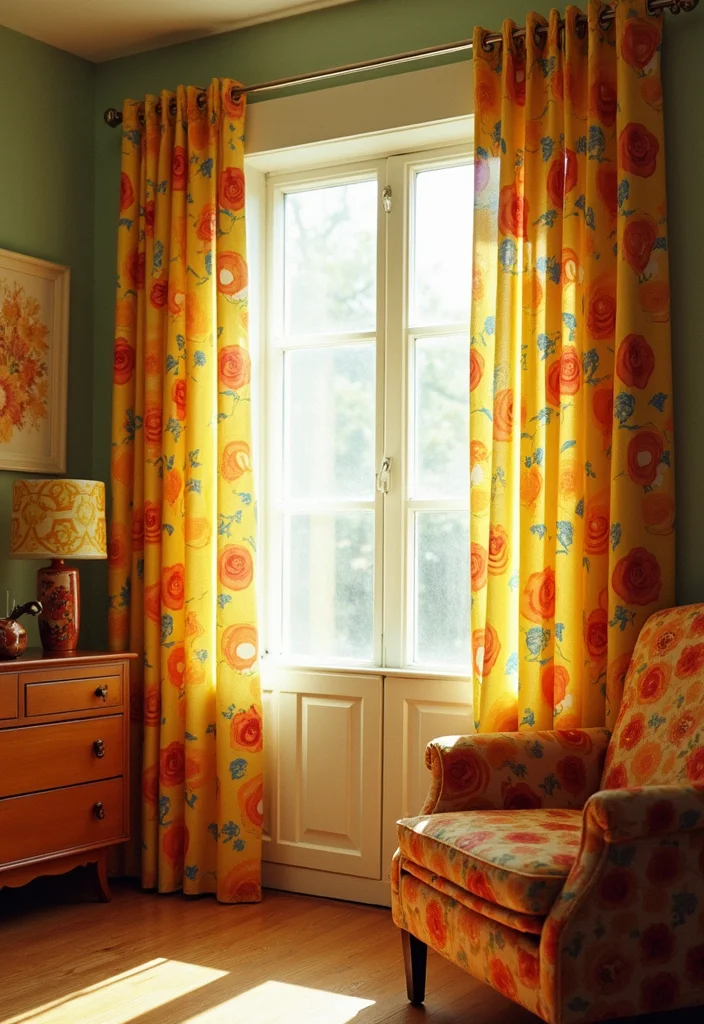 12 Vintage Curtain Ideas for Charming Retro Appeal 1 12 Vintage Curtain Ideas for Charming Retro Appeal - 1. Floral Patterns from the '70s