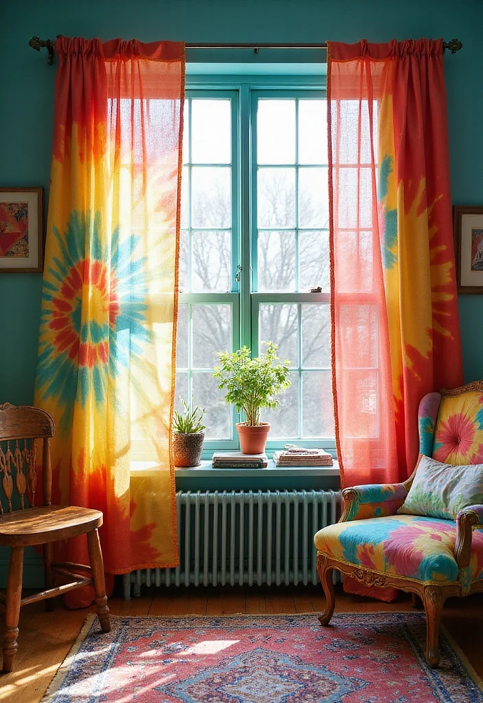 12 Vintage Curtain Ideas for Charming Retro Appeal 111 12 Vintage Curtain Ideas for Charming Retro Appeal - 11. Tie-Dye and Batik for an Artistic Twist