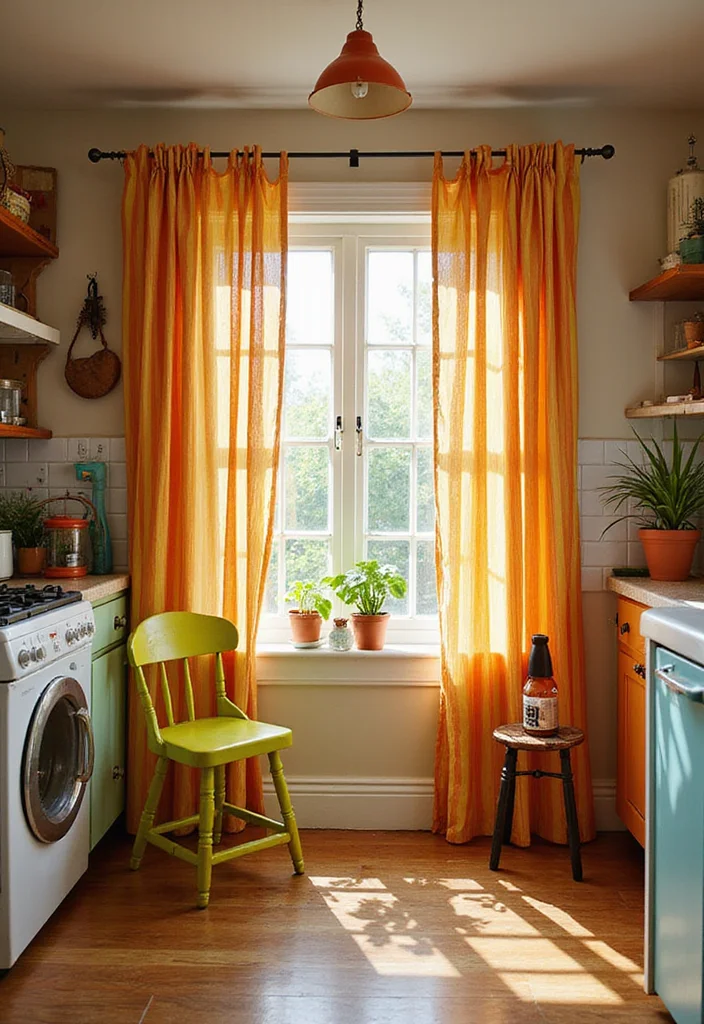 12 Vintage Curtain Ideas for Charming Retro Appeal 34 12 Vintage Curtain Ideas for Charming Retro Appeal - 4. Retro Stripes for a Fun Pop