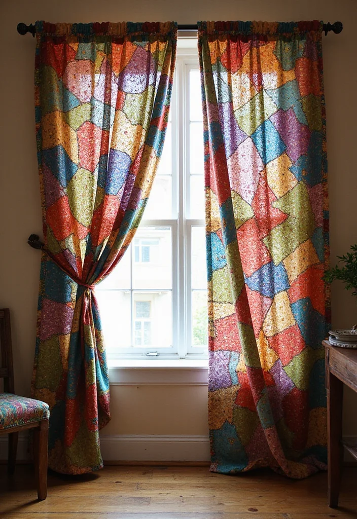 12 Vintage Curtain Ideas for Charming Retro Appeal 56 12 Vintage Curtain Ideas for Charming Retro Appeal - 6. Patchwork Panels for a Custom Look