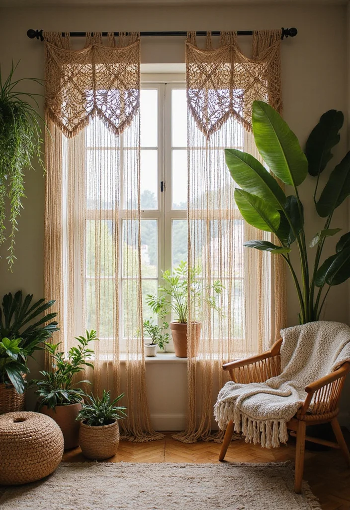 12 Vintage Curtain Ideas for Charming Retro Appeal 89 12 Vintage Curtain Ideas for Charming Retro Appeal - 9. Boho Macrame for Texture
