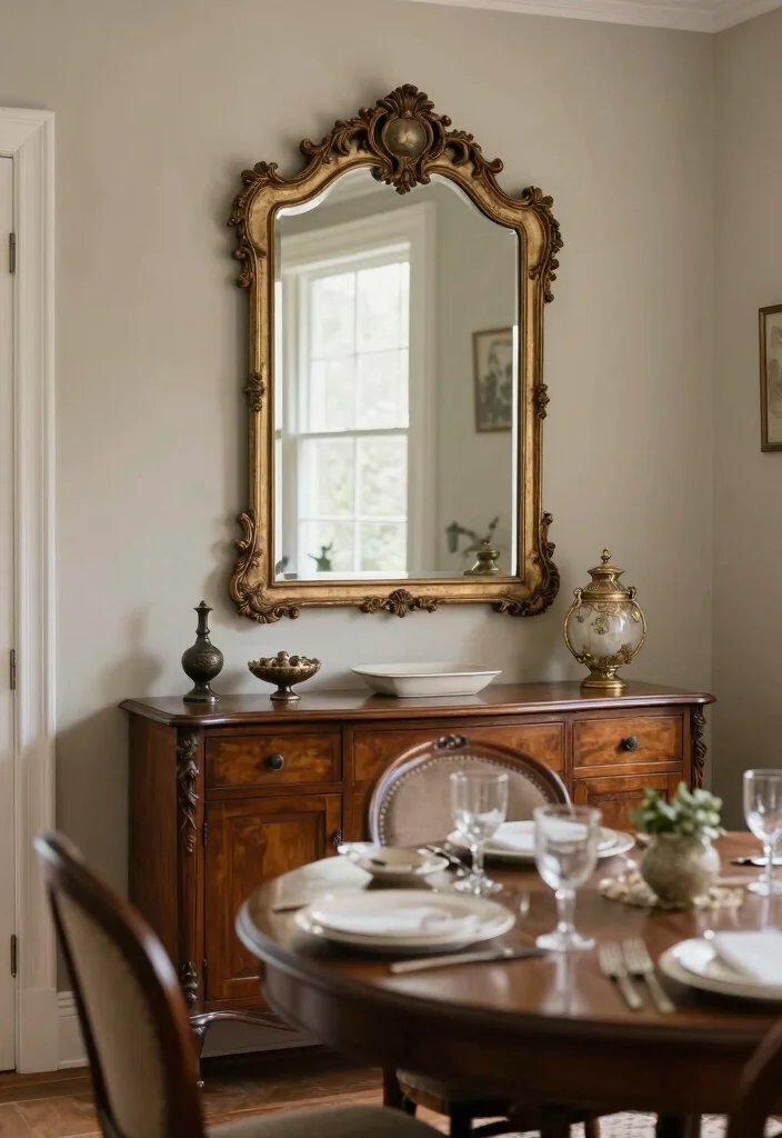 12 Vintage Dining Room Wall Decor Ideas That Add Instant Character - 5. Vintage Mirrors 1