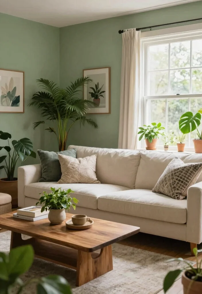 14 Cozy Living Room Paint Colors for a Comfortable Relaxed Space - 1. Soft Sage Green 1
