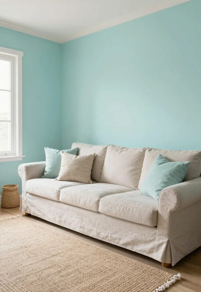 14 Cozy Living Room Paint Colors for a Comfortable Relaxed Space - 11. Soft Aqua 1
