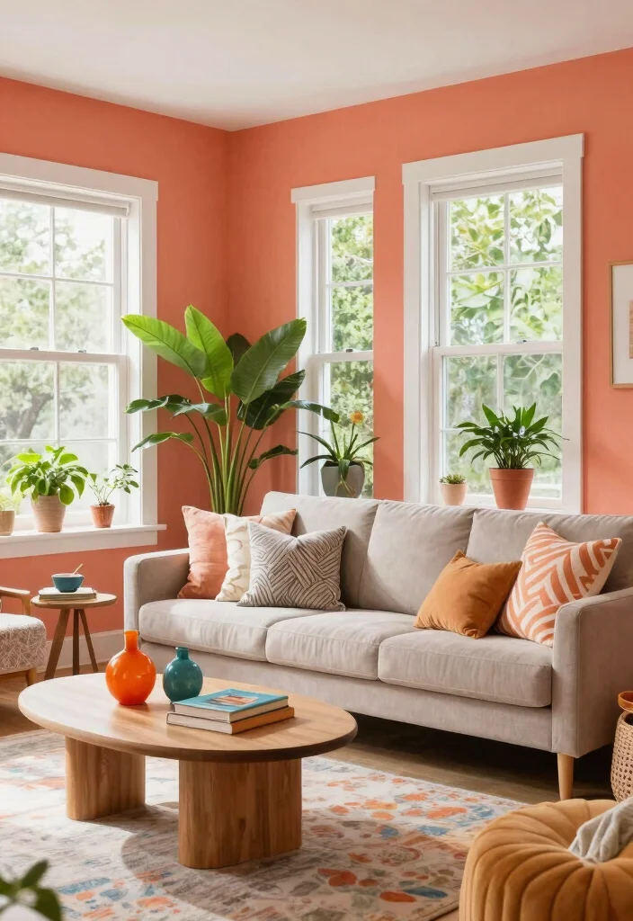 14 Cozy Living Room Paint Colors for a Comfortable Relaxed Space - 9. Coral 1