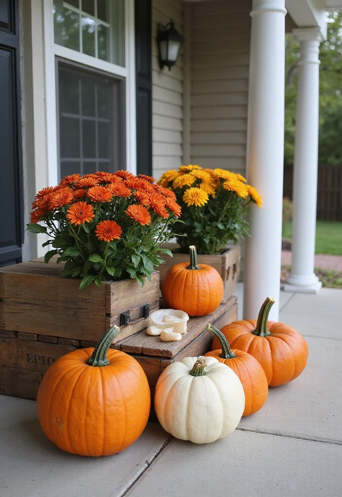 14 Fall Porch Decorating Ideas for Front Doors that Embrace Seasonal Warmth - 1. Classic Pumpkin Display