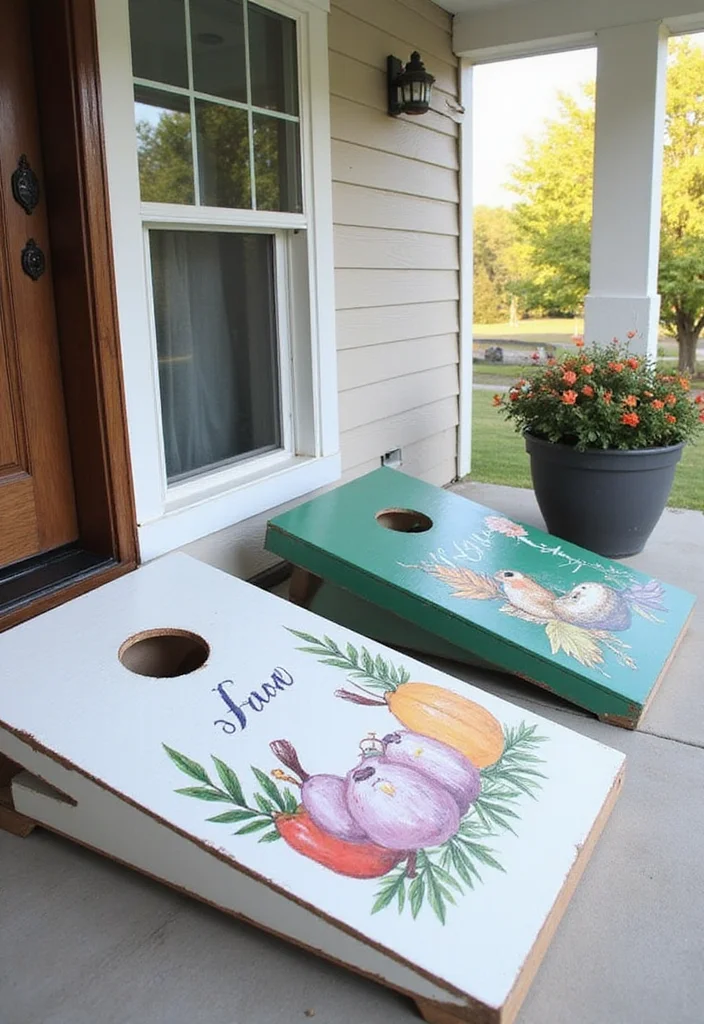14 Fall Porch Decorating Ideas for Front Doors that Embrace Seasonal Warmth - 10. DIY Cornhole Boards