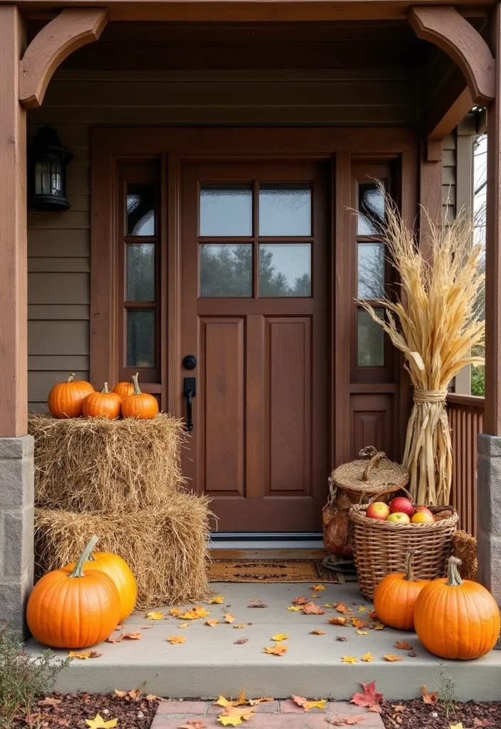 14 Fall Porch Decorating Ideas for Front Doors that Embrace Seasonal Warmth - 5. Harvest-Themed Accents