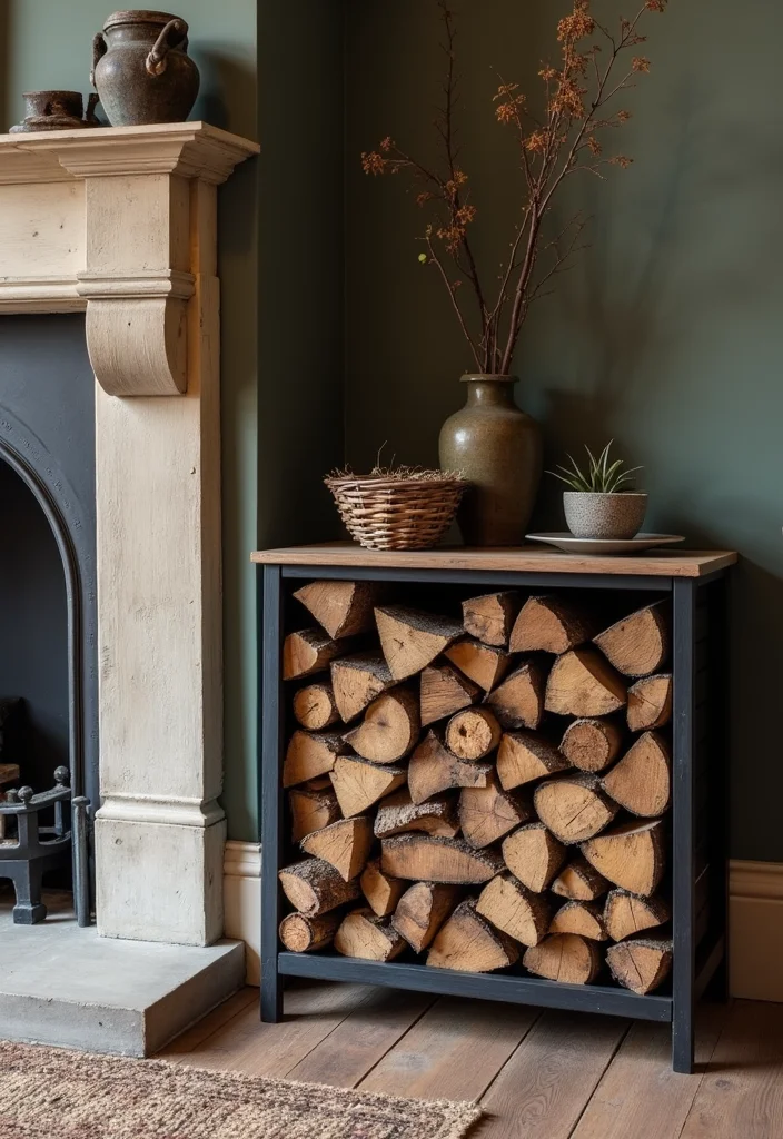 14 French Country Fireplace Ideas for Rustic Elegant Charm 5. Decorative Firewood Storage