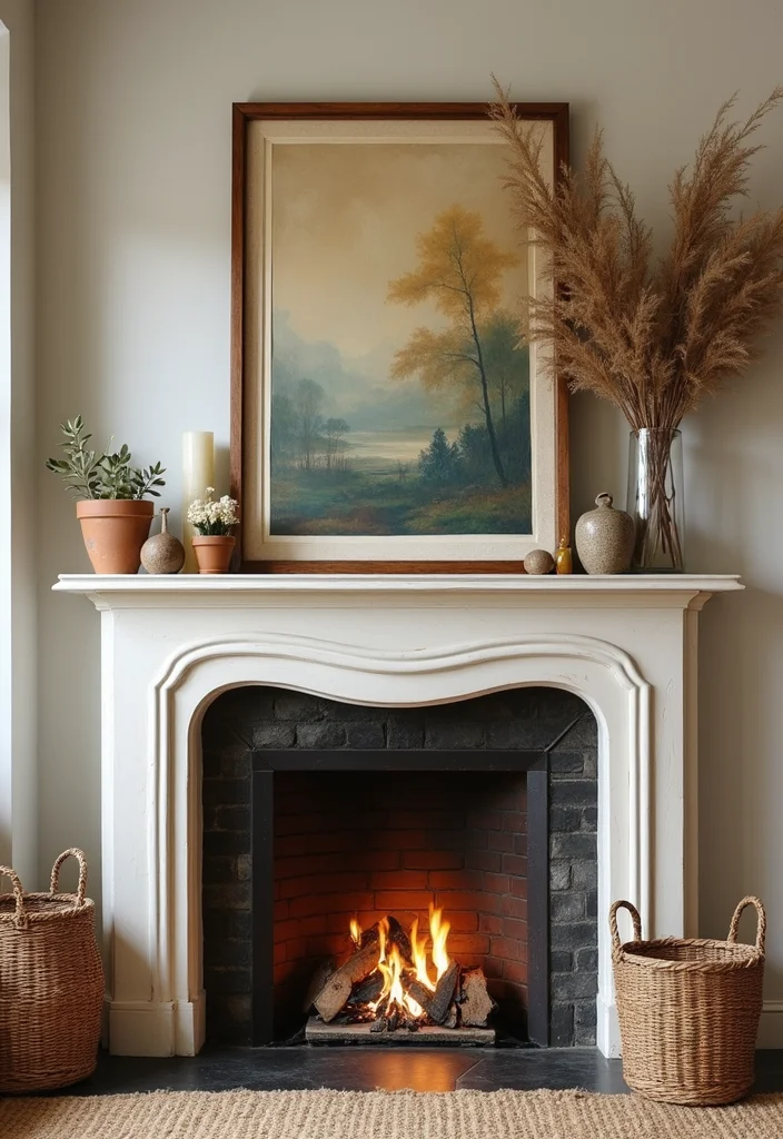 14 French Country Fireplace Ideas for Rustic Elegant Charm 7. Vintage Artwork as a Focal Point