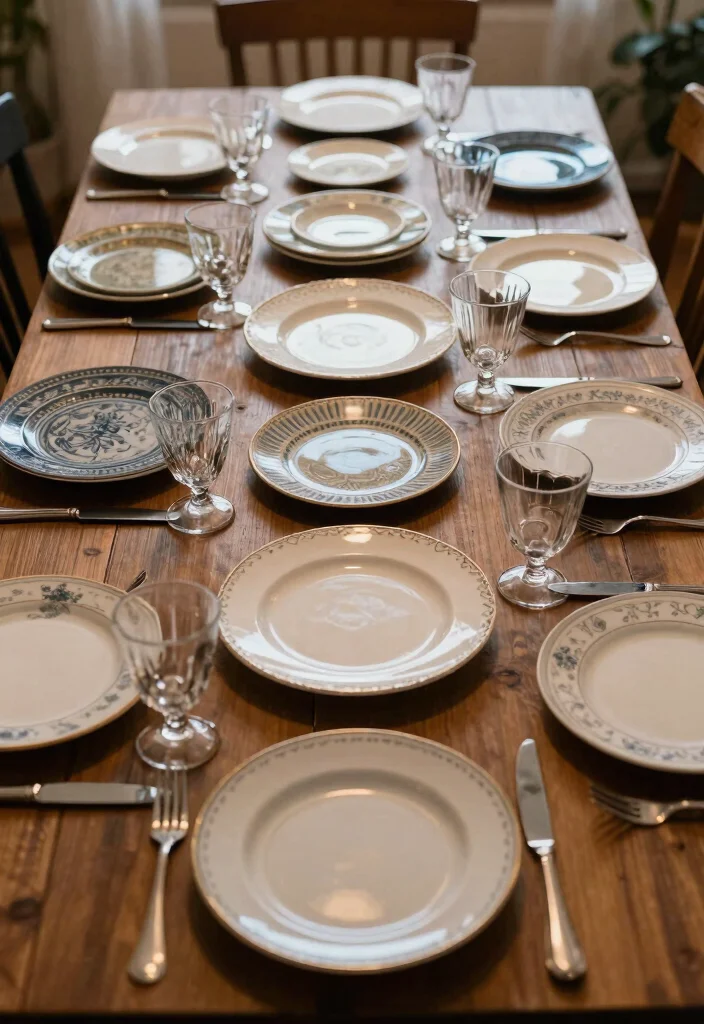 14 Vintage Modern Dining Room Ideas That Feel Warm and Timeless - 9. Vintage Tableware 1