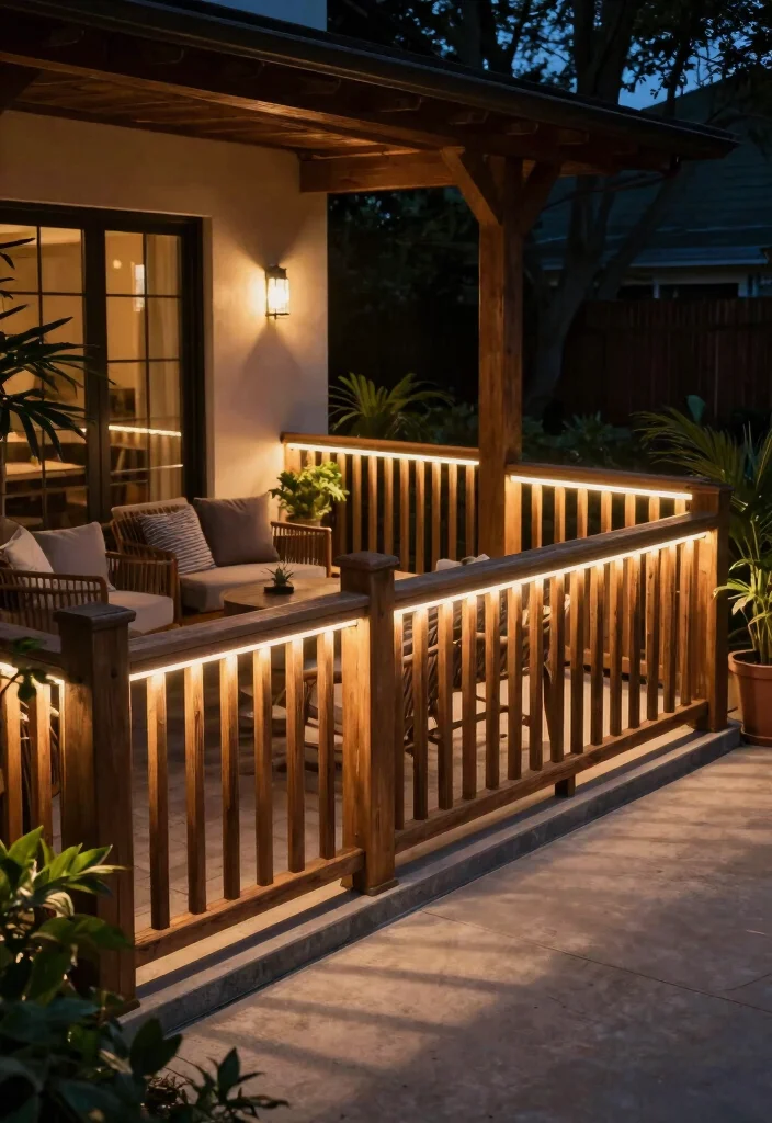14 Wood Porch Railing Ideas for a Warm and Classic Front Porch 14. Integrated Lighting Railings 0