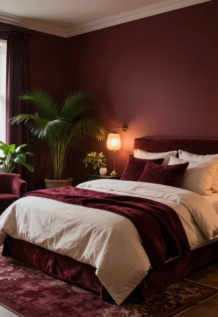 15 Bedroom Wall Paint Color Ideas to Refresh Any Space - 12. Bold Burgundy 1