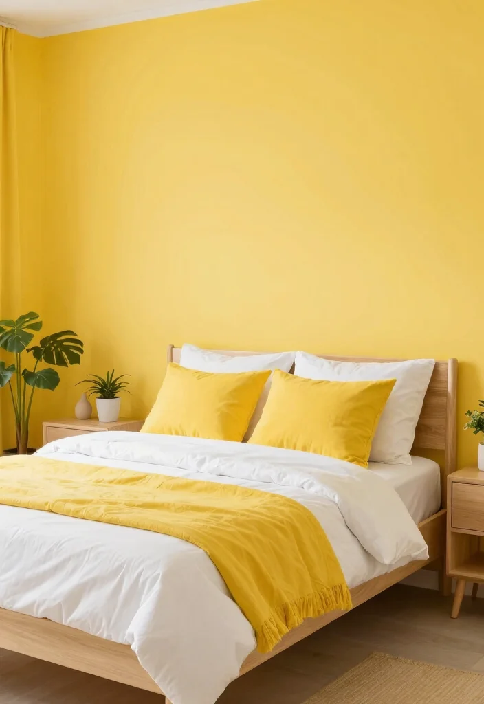 15 Bedroom Wall Paint Color Ideas to Refresh Any Space - 13. Bright Canary Yellow 1