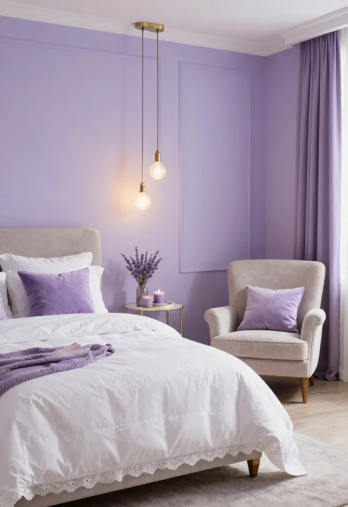 15 Bedroom Wall Paint Color Ideas to Refresh Any Space - 2. Soft Lavender Bliss 1