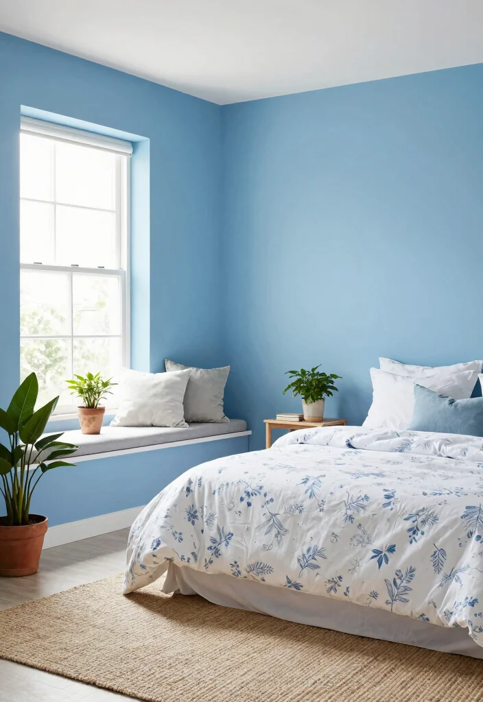 15 Bedroom Wall Paint Color Ideas to Refresh Any Space - 3. Serenity in Sky Blue 1