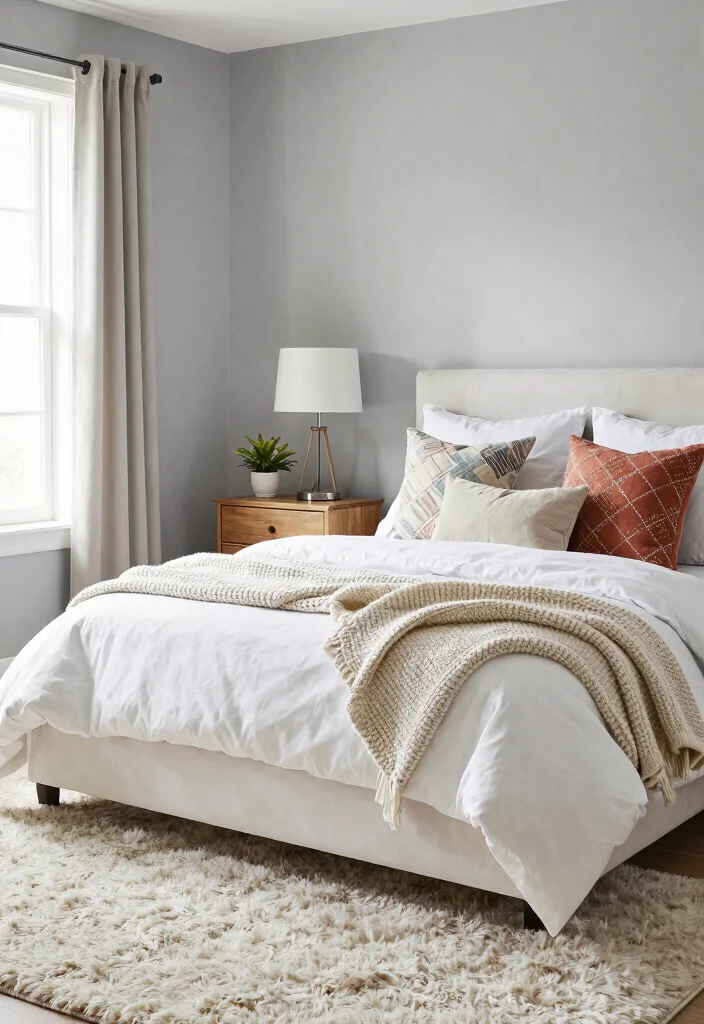 15 Bedroom Wall Paint Color Ideas to Refresh Any Space - 6. Soothing Soft Grey 1