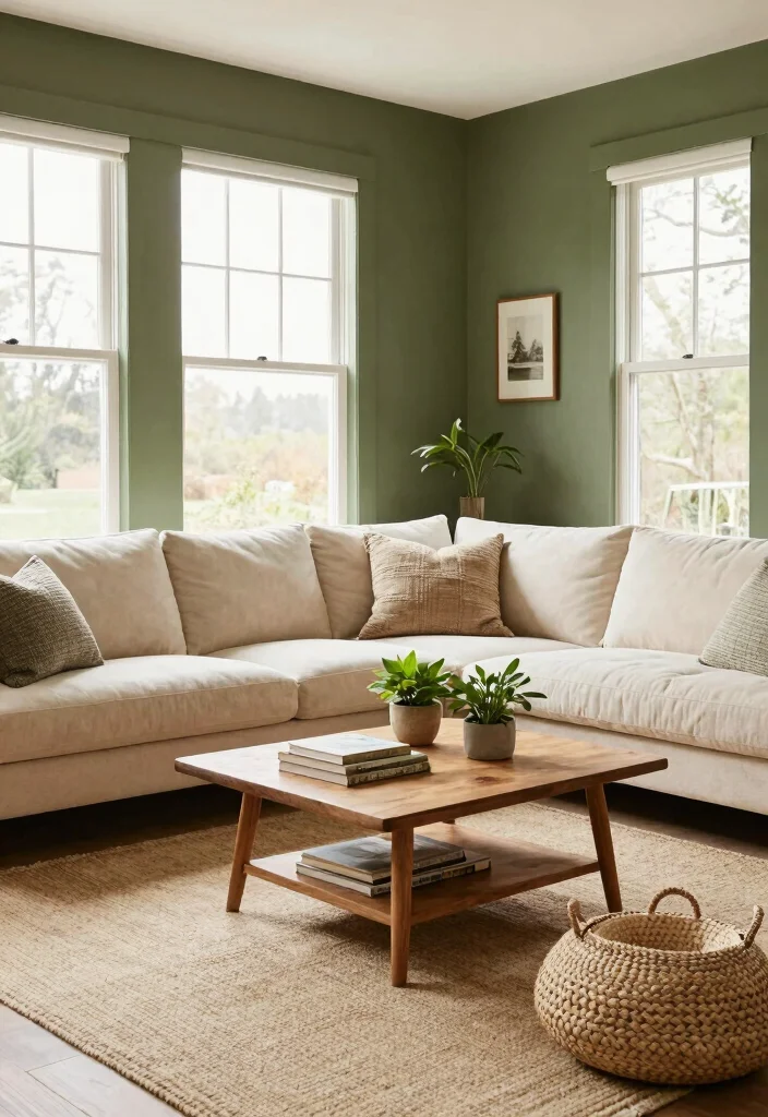 15 Living Room Wall Paint Color Ideas for Every Home Style - 1. Earthy Olive Green 1