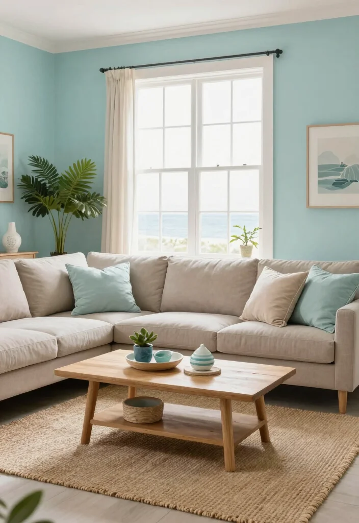 15 Living Room Wall Paint Color Ideas for Every Home Style - 2. Soft Seafoam Blue 1