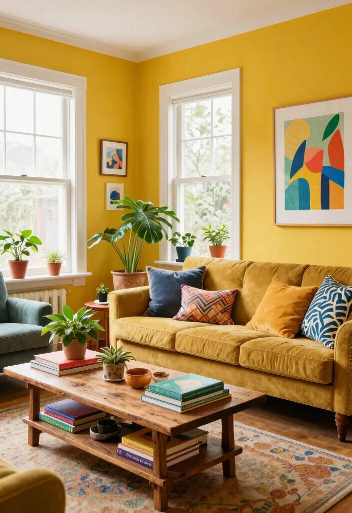 15 Living Room Wall Paint Color Ideas for Every Home Style - 5. Cheerful Mustard Yellow 1