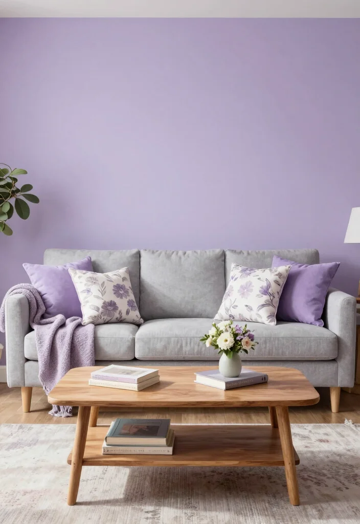 15 Living Room Wall Paint Color Ideas for Every Home Style - 6. Subtle Lavender 1