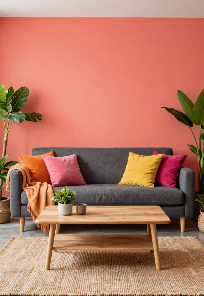 15 Living Room Wall Paint Color Ideas for Every Home Style - 8. Bright Coral 1