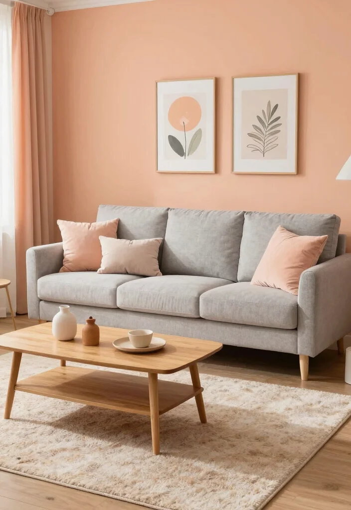 15 Living Room Wall Paint Color Ideas for Every Home Style - 9. Soft Peach 1