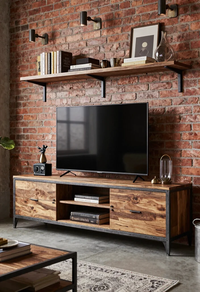 16 Latest Modern TV Unit Design Ideas for a Clean Updated Look - 4. Industrial Chic 1