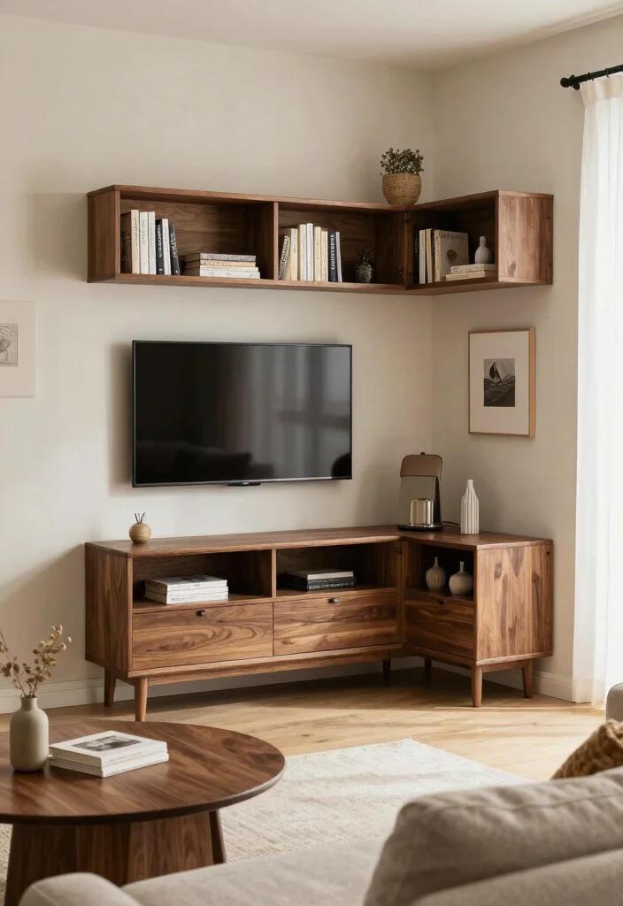 16 Latest Modern TV Unit Design Ideas for a Clean Updated Look - 7. Corner Units for Smart Spaces 1