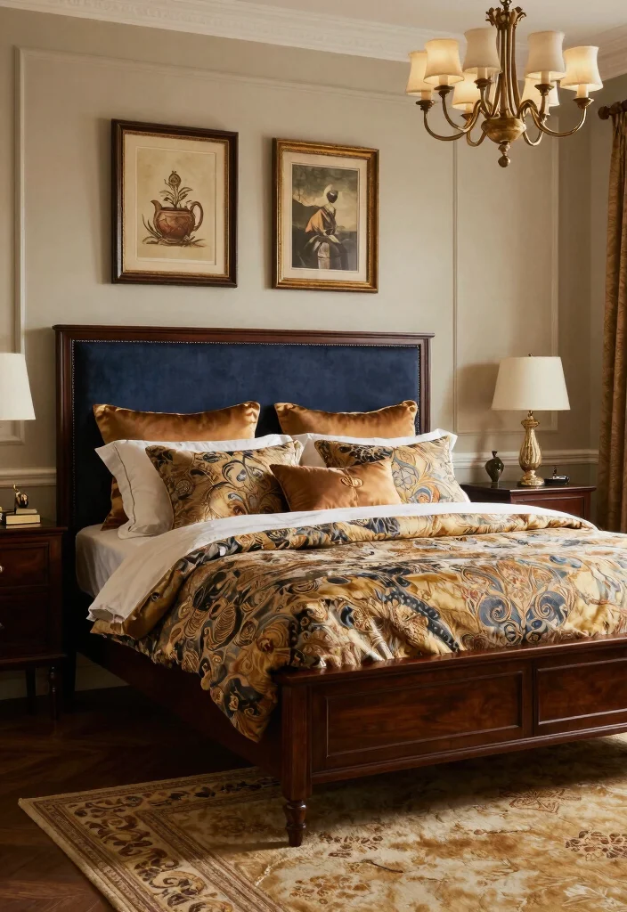 9 Dark Blue Bed Frame Bedroom Ideas for a Bold Elegant Look - 9. Classic Elegance with Dark Wood 1