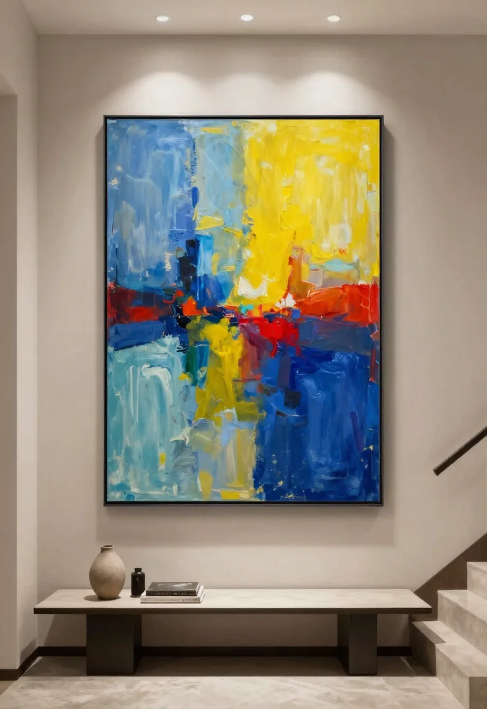 12 Stairs Wall Decor Ideas That Turn Hallways Into Gallery Moments 2. Statement Art Piece 0