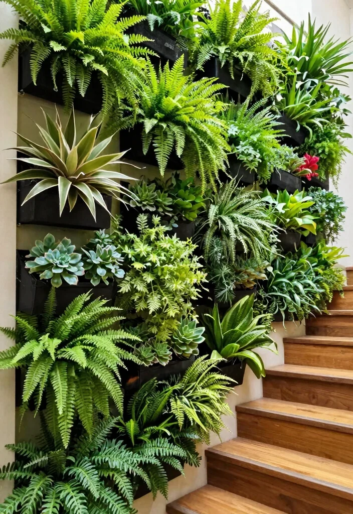 12 Stairs Wall Decor Ideas That Turn Hallways Into Gallery Moments 3. Vertical Garden Display 0