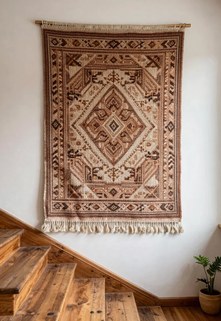 12 Stairs Wall Decor Ideas That Turn Hallways Into Gallery Moments 4. Woven Textile Wall Hangings 0